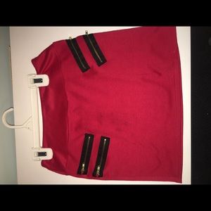 Red Mini Skirt with Black Zippers
